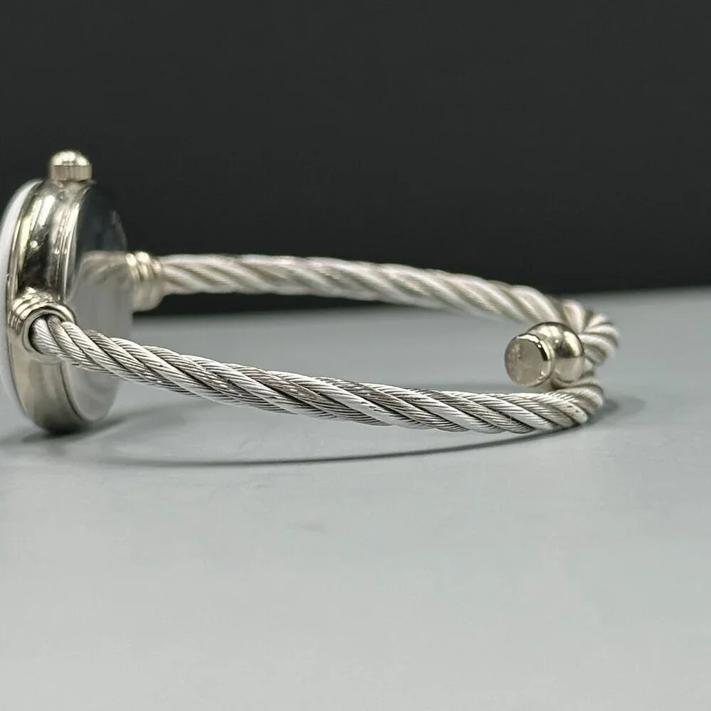 Eikon Watch Womens Silver Tone White Twisted Cable Band New Battery 6.25